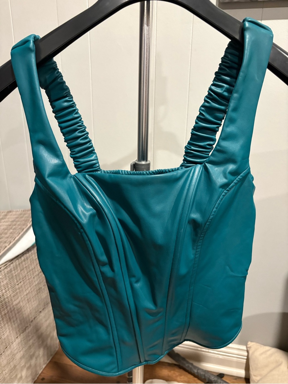 Bold Elements NWT Teal Faux-Leather Ruched Straps Corset Top